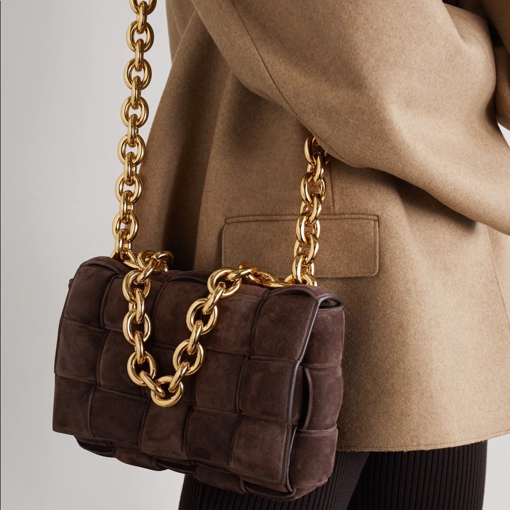 SUEDE CASSETTE CHAIN CROSSBODY BAG